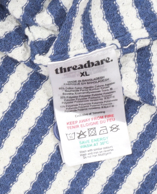 Threadbare Men’s Blue Striped Collared Short Sleeve Cardigan XL