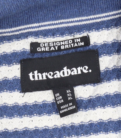 Threadbare Men’s Blue Striped Collared Short Sleeve Cardigan XL