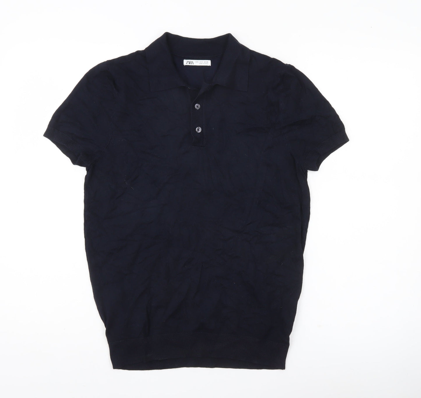 Zara Men’s Blue Polo Shirt Size S Short Sleeve Viscose Knit