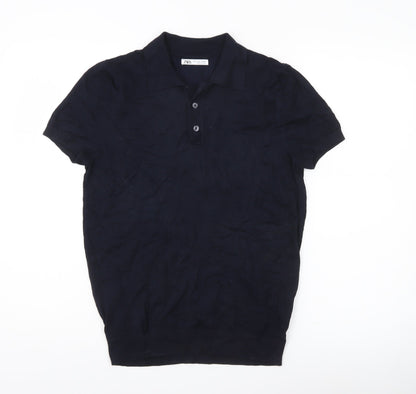 Zara Men’s Blue Polo Shirt Size S Short Sleeve Viscose Knit