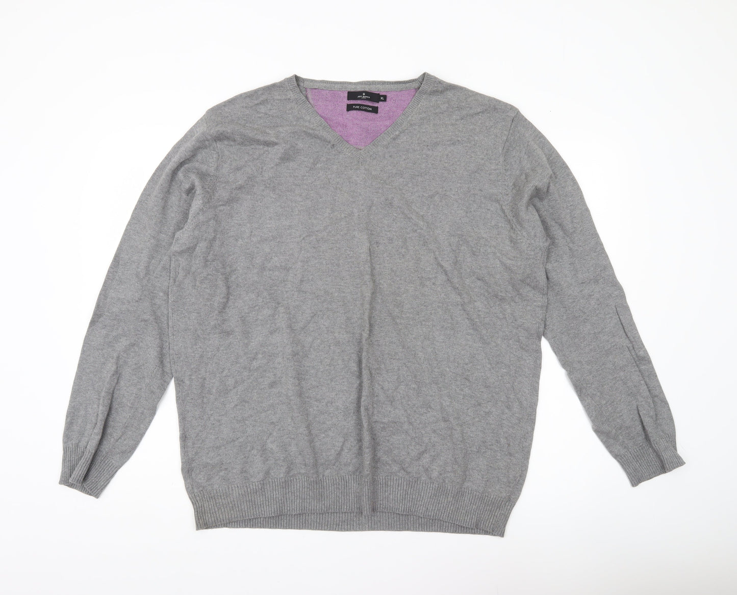 Jeff Banks Men's Grey XL V-Neck Cotton Pullover Jumper