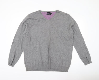 Jeff Banks Men's Grey XL V-Neck Cotton Pullover Jumper