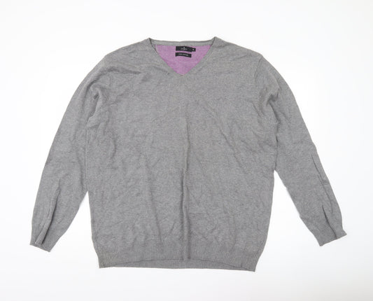 Jeff Banks Men's Grey XL V-Neck Cotton Pullover Jumper