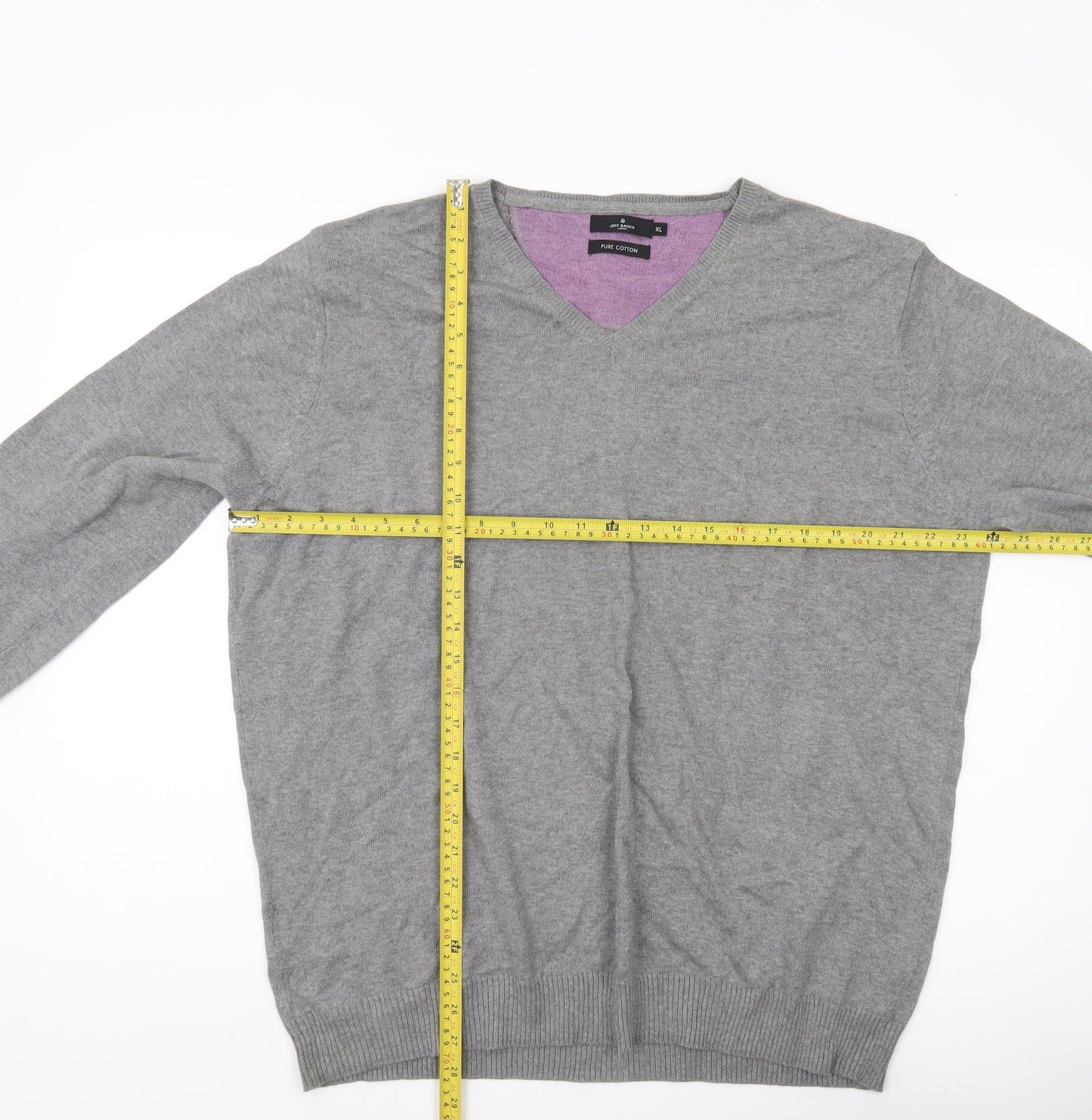 Jeff Banks Men's Grey XL V-Neck Cotton Pullover Jumper