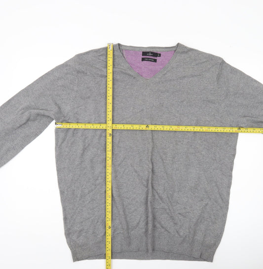 Jeff Banks Men's Grey XL V-Neck Cotton Pullover Jumper