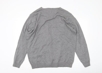 Jeff Banks Men's Grey XL V-Neck Cotton Pullover Jumper