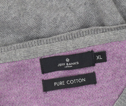 Jeff Banks Men's Grey XL V-Neck Cotton Pullover Jumper