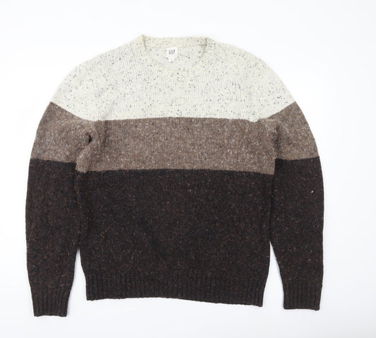 GAP Men’s Brown Striped Wool Blend Knit Pullover Jumper M