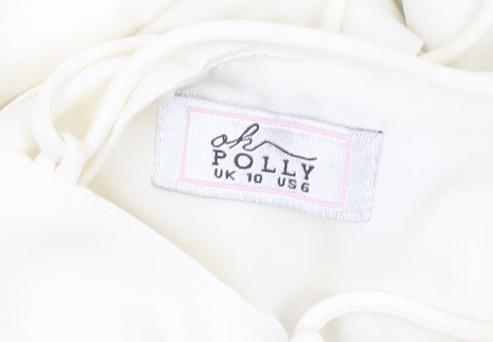 Oh Polly Women’s Ivory Mini Dress UK 10 Lace Up Long Sleeve Ruffle