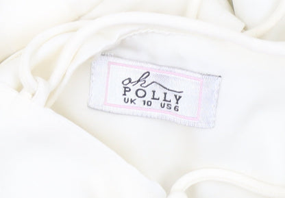 Oh Polly Women’s Ivory Mini Dress UK 10 Lace Up Long Sleeve Ruffle
