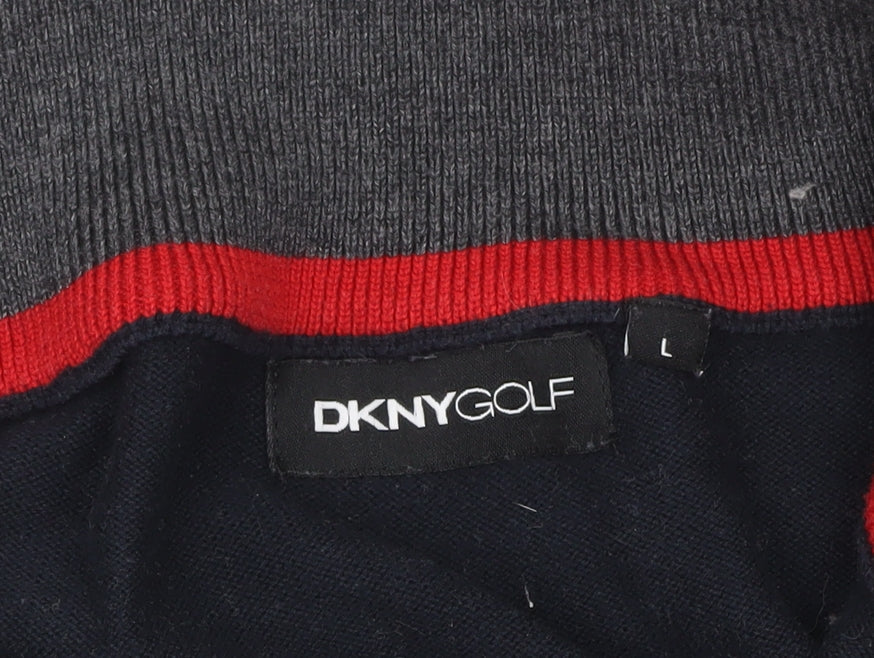 DKNY Golf Mens Blue L 1/4 Zip Mock Neck Pullover Jumper