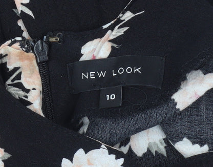 New Look Women’s Black Floral Playsuit Size 10 Short Sleeve V-Neck