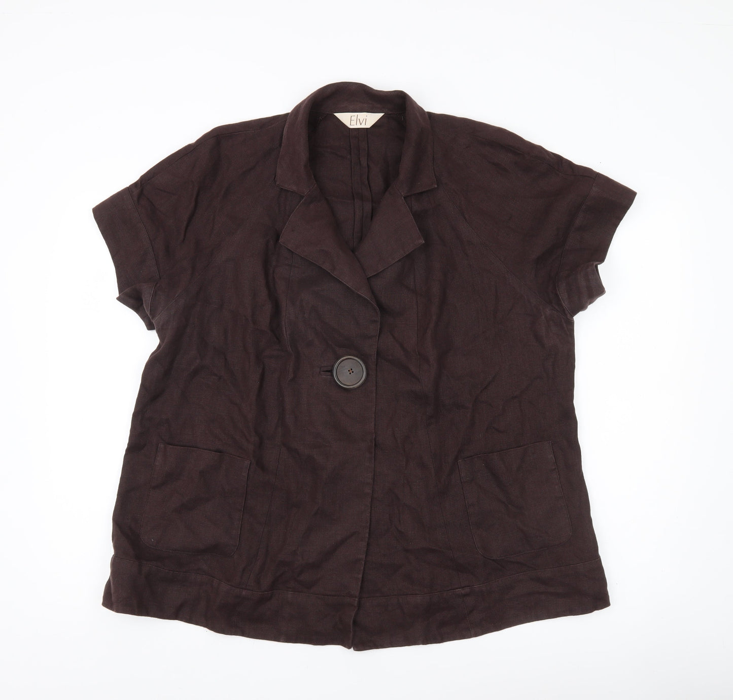 Elvi Women’s Brown Linen Blazer Jacket Size 18 Short Sleeve Workwear