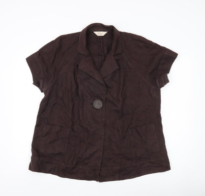 Elvi Women’s Brown Linen Blazer Jacket Size 18 Short Sleeve Workwear