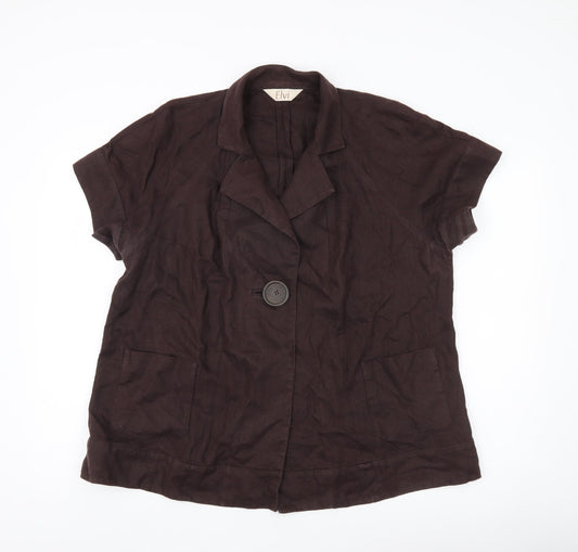 Elvi Women’s Brown Linen Blazer Jacket Size 18 Short Sleeve Workwear