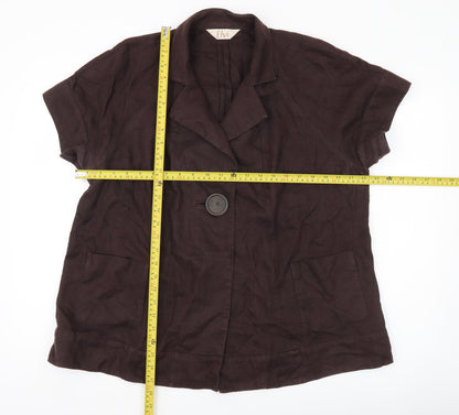 Elvi Women’s Brown Linen Blazer Jacket Size 18 Short Sleeve Workwear