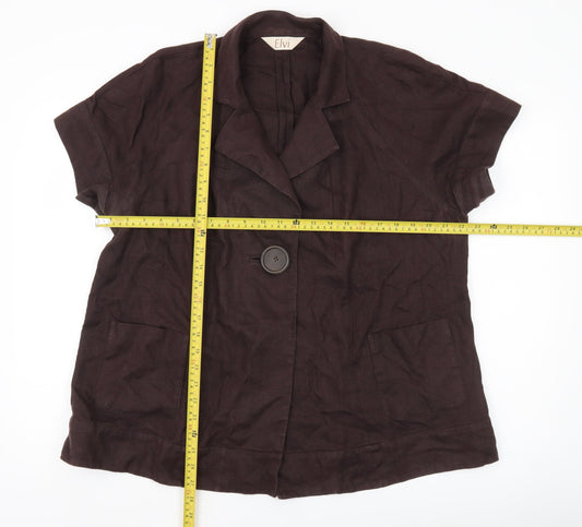 Elvi Women’s Brown Linen Blazer Jacket Size 18 Short Sleeve Workwear