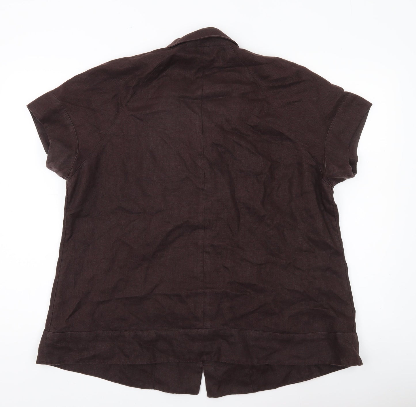 Elvi Women’s Brown Linen Blazer Jacket Size 18 Short Sleeve Workwear