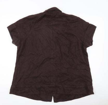 Elvi Women’s Brown Linen Blazer Jacket Size 18 Short Sleeve Workwear