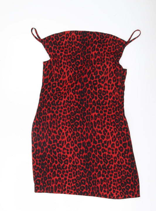 MISSPAP Women’s Red Leopard Print Slip Dress UK 12 Sleeveless