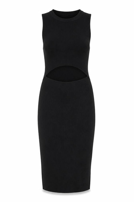 Bershka Womens Black Sleeveless Bodycon Cut Out Knit Dress M