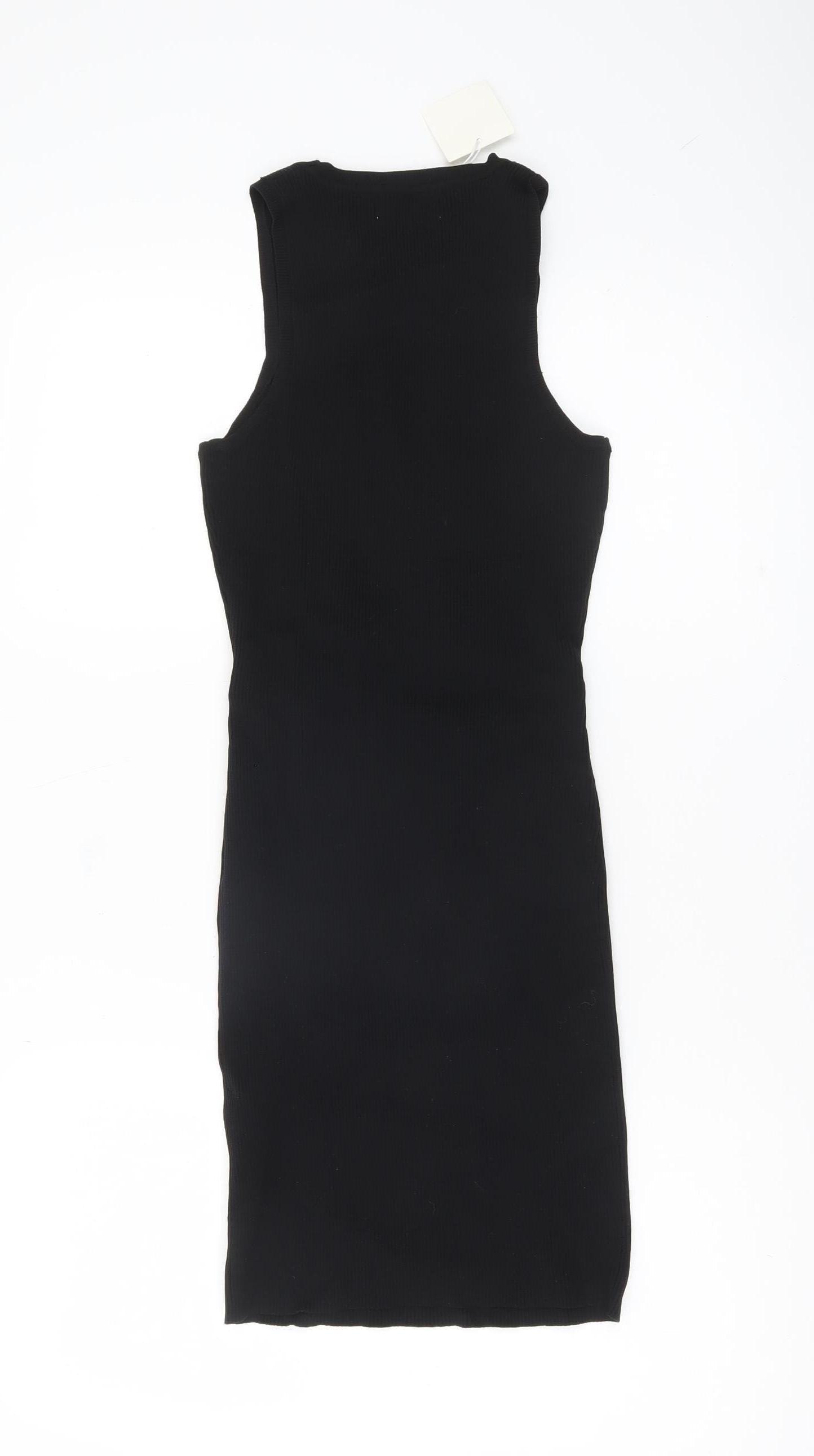 Bershka Womens Black Sleeveless Bodycon Cut Out Knit Dress M