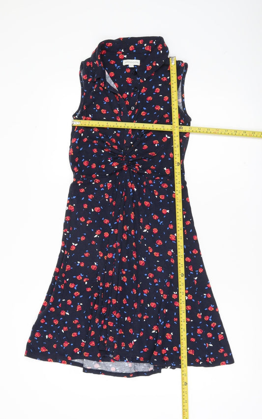 Monsoon Women’s Blue Floral Collared Shirt Dress S Sleeveless