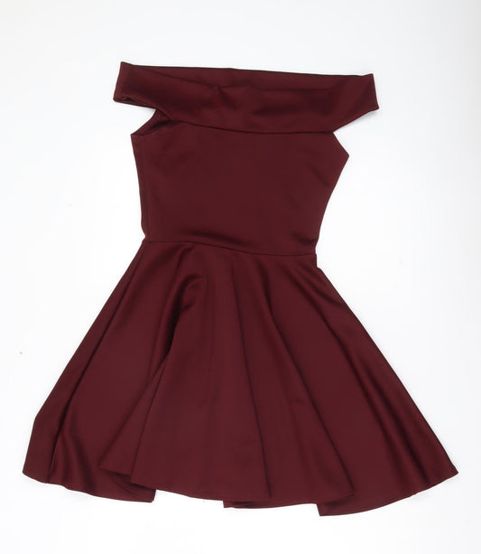Boohoo Women’s Red Off Shoulder Skater Dress Size 10
