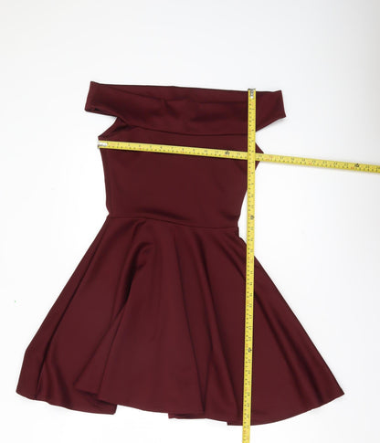 Boohoo Women’s Red Off Shoulder Skater Dress Size 10