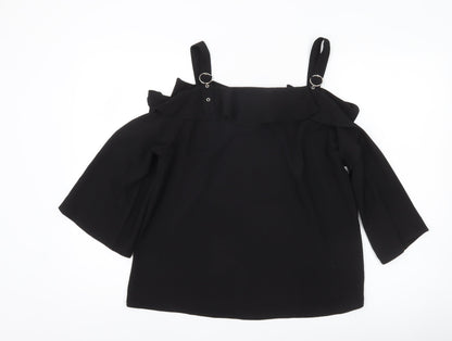 Quiz Women’s Black Cold Shoulder Ruffle Strap Blouse Size 12