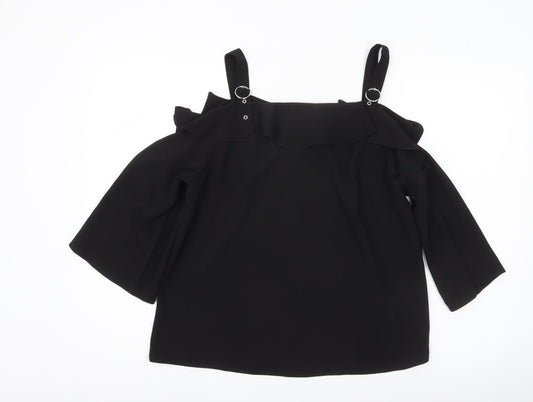 Quiz Women’s Black Cold Shoulder Ruffle Strap Blouse Size 12
