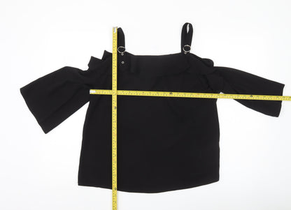 Quiz Women’s Black Cold Shoulder Ruffle Strap Blouse Size 12