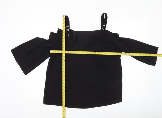 Quiz Women’s Black Cold Shoulder Ruffle Strap Blouse Size 12