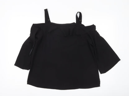 Quiz Women’s Black Cold Shoulder Ruffle Strap Blouse Size 12