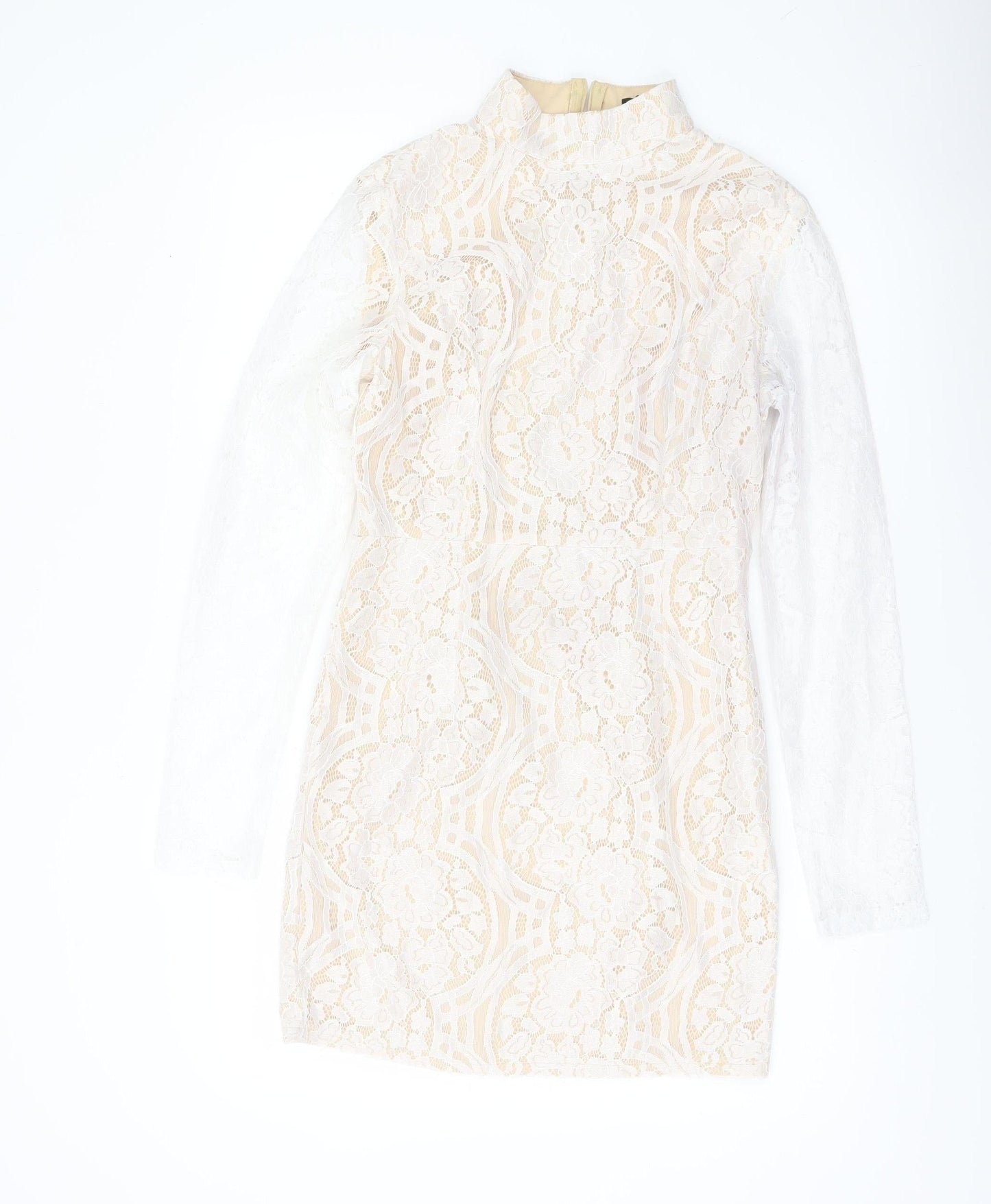 PrettyLittleThing Women’s Ivory Lace Sheath Mini Dress UK 10