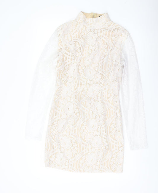 PrettyLittleThing Women’s Ivory Lace Sheath Mini Dress UK 10