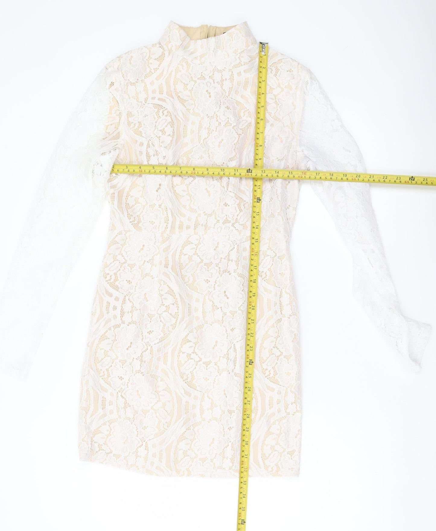 PrettyLittleThing Women’s Ivory Lace Sheath Mini Dress UK 10