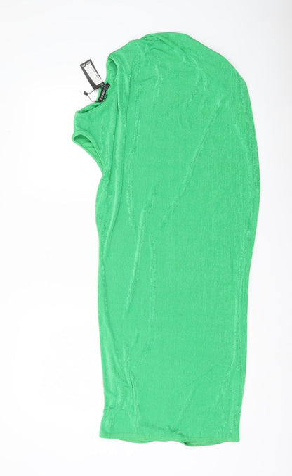 Boohoo Womens Green Bodycon Midi Dress Size 14 Sleeveless Scoop Neck