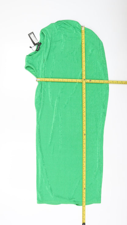 Boohoo Womens Green Bodycon Midi Dress Size 14 Sleeveless Scoop Neck