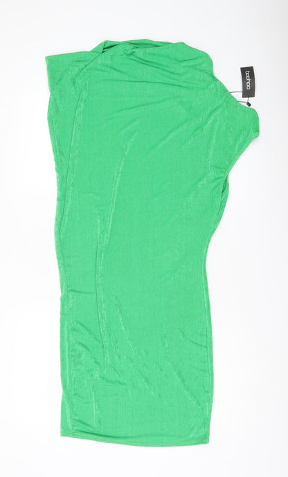 Boohoo Womens Green Bodycon Midi Dress Size 14 Sleeveless Scoop Neck