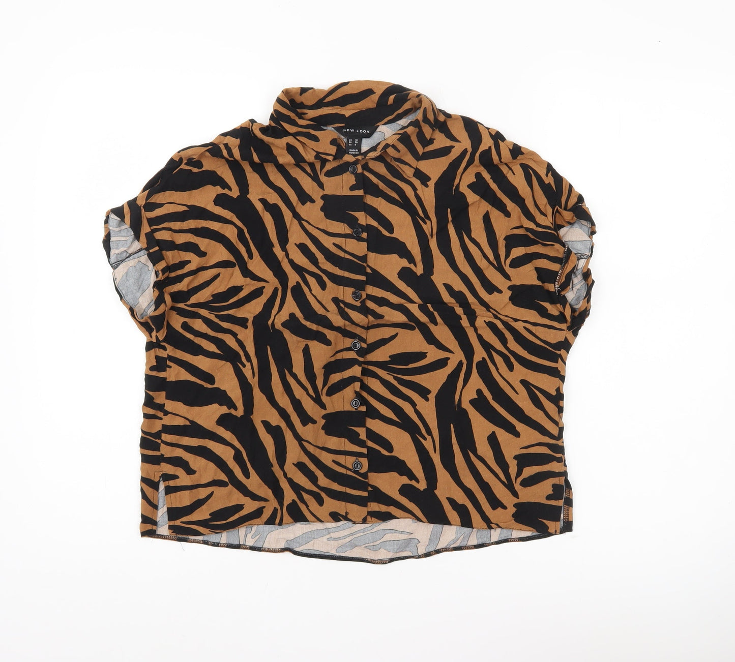 New Look Women Brown Animal Print Button-Up Shirt UK 10