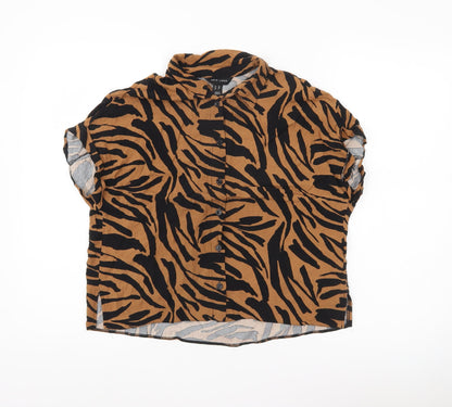 New Look Women Brown Animal Print Button-Up Shirt UK 10