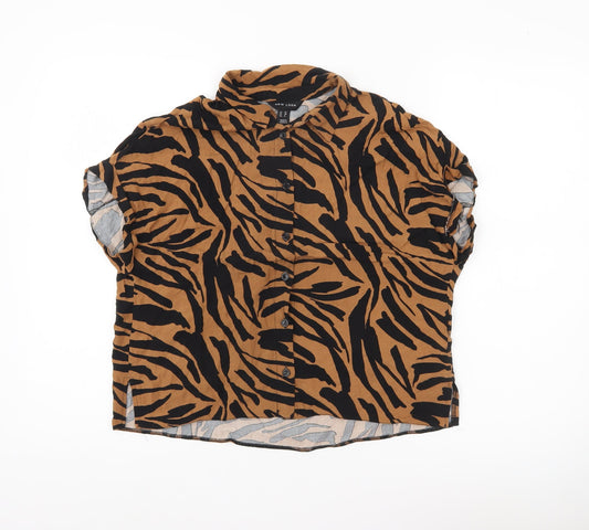 New Look Women Brown Animal Print Button-Up Shirt UK 10