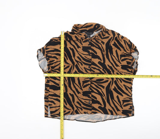 New Look Women Brown Animal Print Button-Up Shirt UK 10