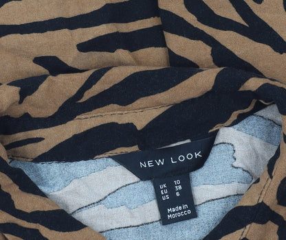 New Look Women Brown Animal Print Button-Up Shirt UK 10