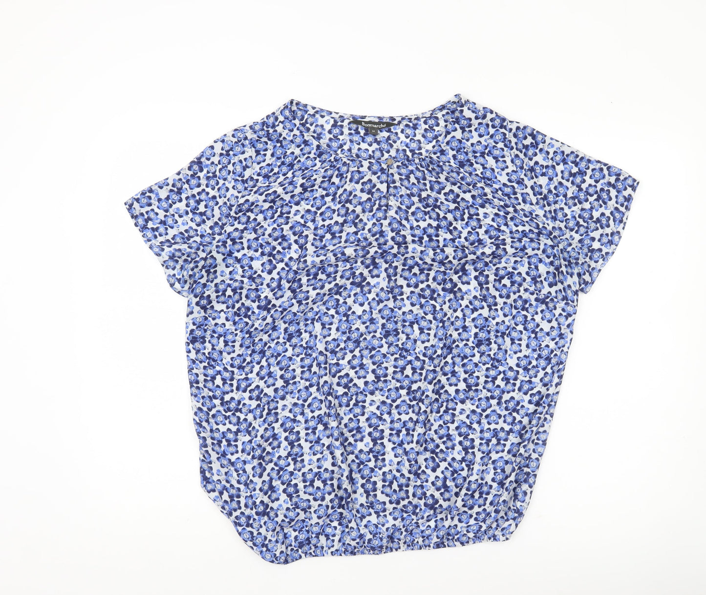 Bonmarché Women’s Blue Floral Blouse Size 14 Tunic Short Sleeve