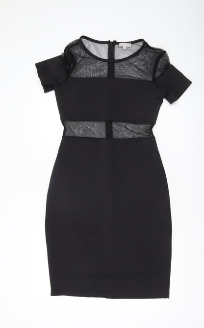 Twist Women Black Size 10 Bodycon Mesh Zip Party Cocktail Dress