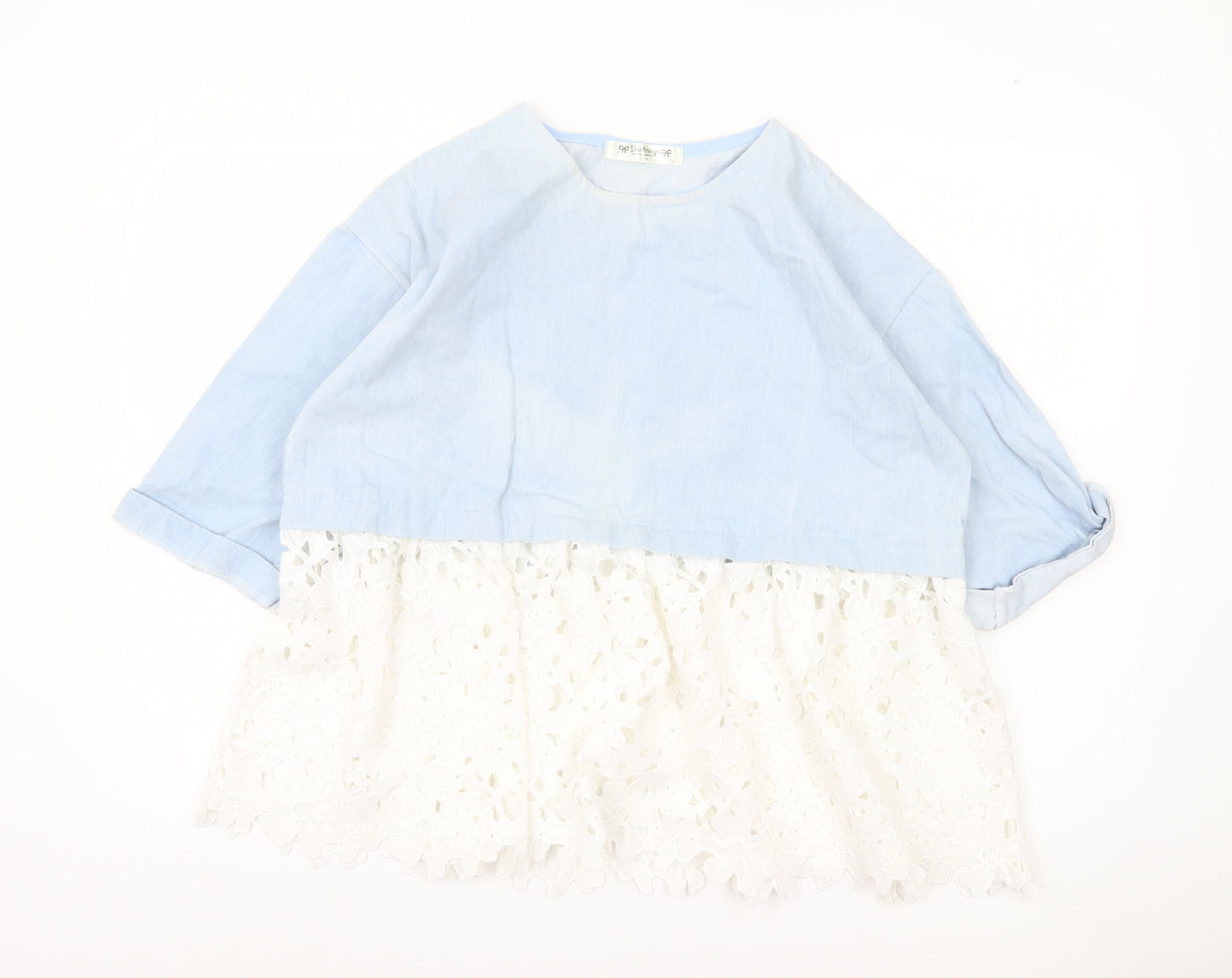 Darimeya Women’s Blue White Lace Tunic Blouse S Regular
