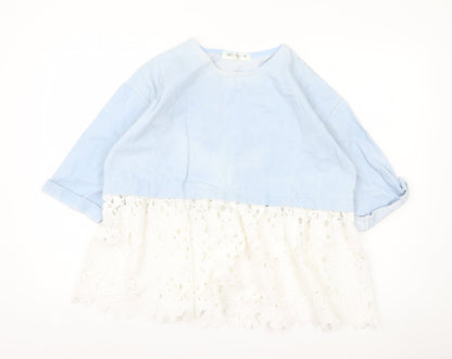 Darimeya Women’s Blue White Lace Tunic Blouse S Regular