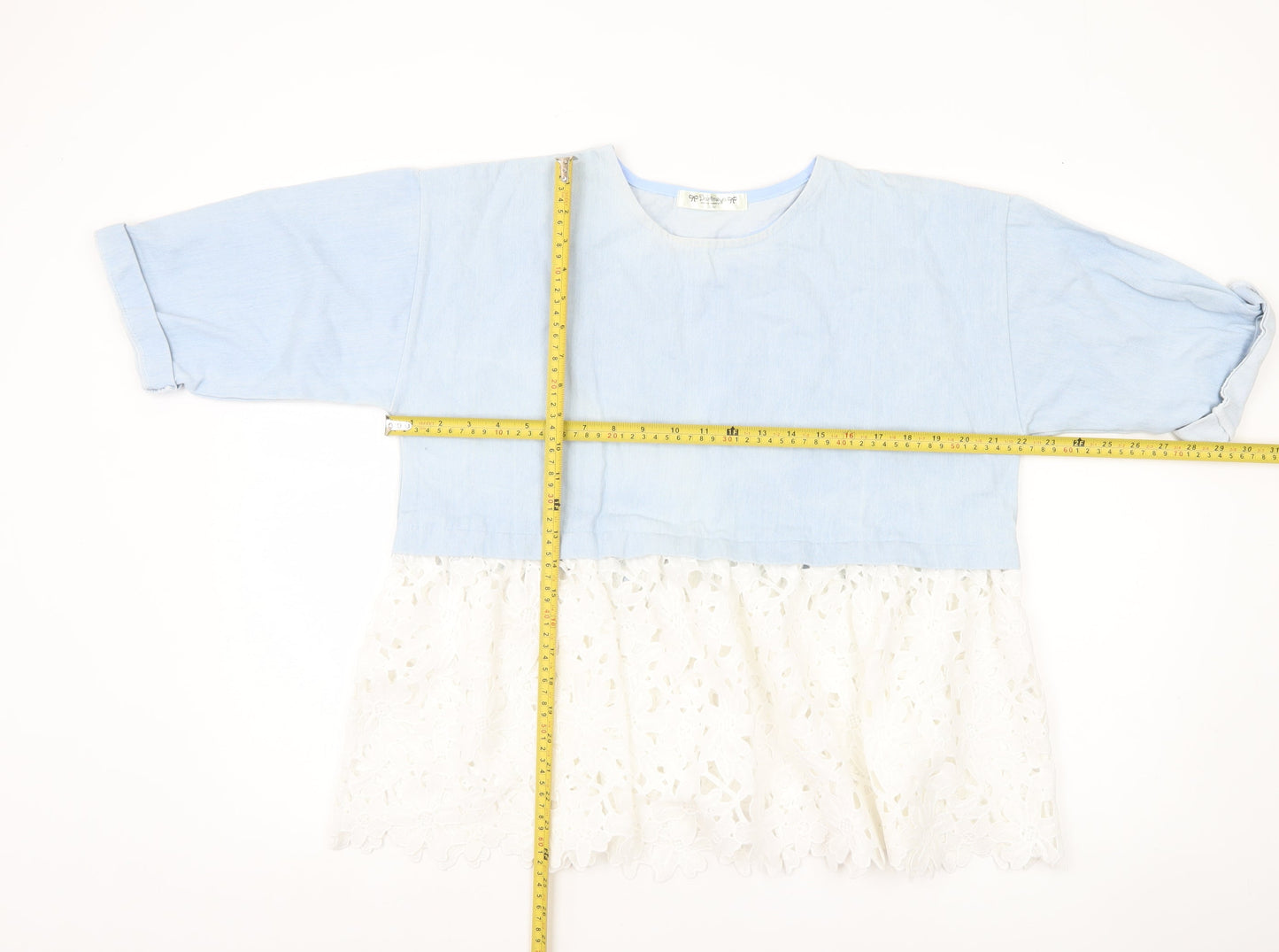 Darimeya Women’s Blue White Lace Tunic Blouse S Regular